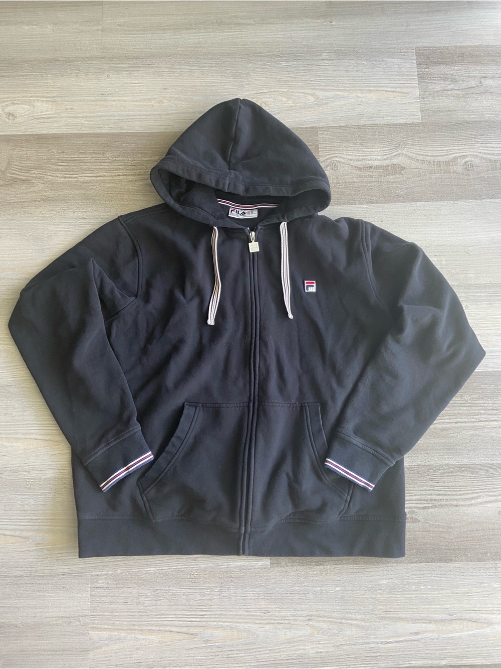 Fila Vintage Men's Tenconi Full Zip Hoodie Black Fleece 2XL